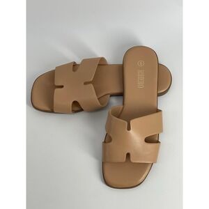 Rihero Slide Sandals Women Size 6 Tan Open Toe Flat Casual Slip On